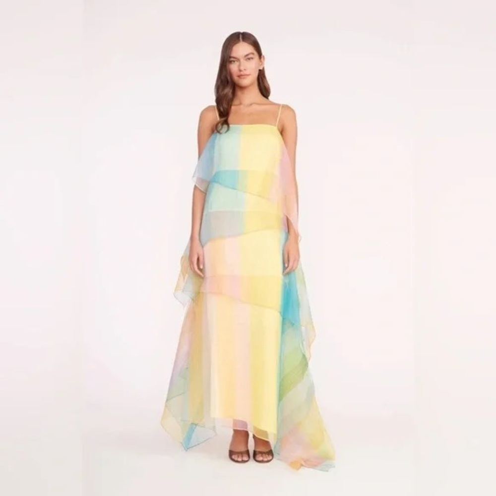 STAUD Yellow and Green Strapless Maxi Gown